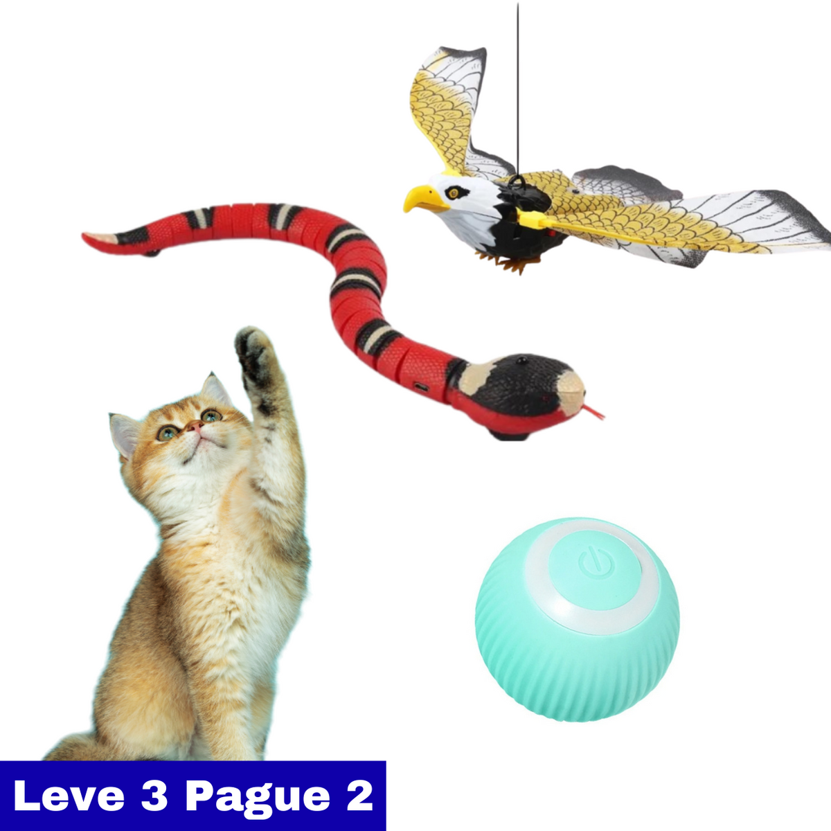 Kit Brinquedos Cobra + Pássaro + Bola Elétricos para Gatos - AccoPet